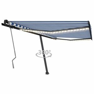 vidaXL kék és fehér kézzel kihúzható LED-es napellenző 400 x 350 cm kép