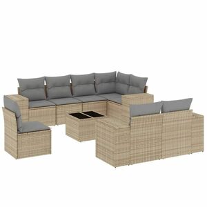 vidaXL 9-részes bézs polyrattan kerti ülőgarnitúra párnákkal kép