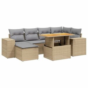 vidaXL 7 részes bézs polyrattan kerti ülőgarnitúra párnákkal kép