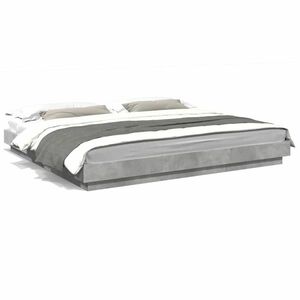 vidaXL betonszürke szerelt fa ágykeret LED-világítással 200 x 200 cm kép