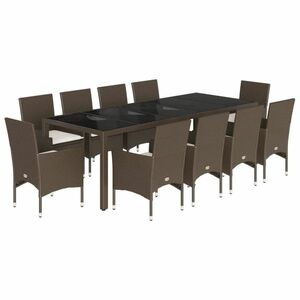 vidaXL 11 részes barna polyrattan/üveg kerti ülőgarnitúra párnákkal kép
