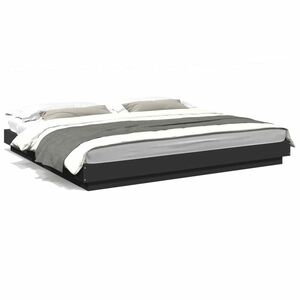 vidaXL fekete szerelt fa ágykeret LED-világítással 200 x 200 cm kép
