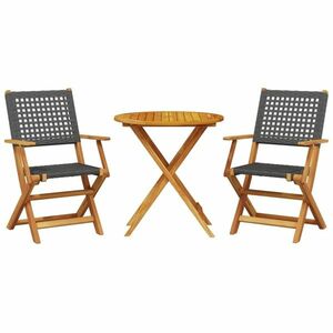 vidaXL 3 részes fekete polyrattan és tömör fa bisztrószett kép