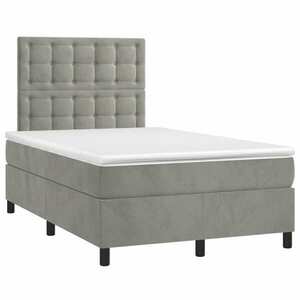 vidaXL világosszürke bársony rugós ágy matraccal 120 x 190 cm kép