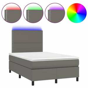 vidaXL szürke műbőr rugós és LED-es ágy matraccal 120x190 cm kép
