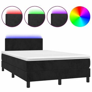 vidaXL fekete bársony rugós és LED-es ágy matraccal 120x190 cm kép