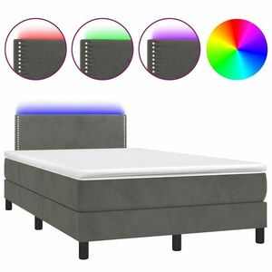 vidaXL sötétszürke bársony rugós és LED-es ágy matraccal 120x190 cm kép