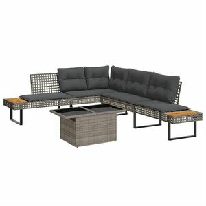 vidaXL 2 részes szürke polyrattan és üveg kerti ülőgarnitúra párnákkal kép