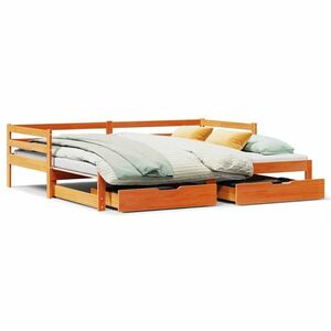 vidaXL viaszbarna tömör fenyőfa kihúzható kanapéágy fiókkal 90x190cm kép