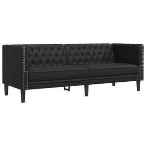vidaXL 3 személyes fekete műbőr Chesterfield kanapé kép