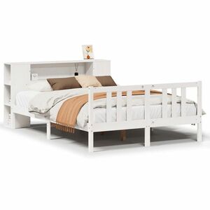 vidaXL fehér tömör fenyőfa könyvespolcos ágy matrac nélkül 150x200 cm kép