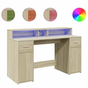 vidaXL sonoma tölgy színű szerelt fa íróasztal LED-ekkel 140x55x91 cm kép