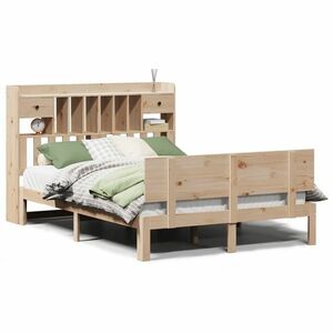 vidaXL tömör fenyőfa könyvespolcos ágy matrac nélkül 140 x 200 cm kép
