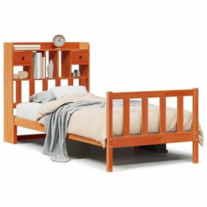 vidaXL barna tömör fenyőfa könyvespolcos ágy matrac nélkül 90 x 190 cm kép