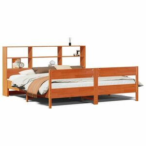 vidaXL barna tömör fenyőfa könyvespolcos ágy matrac nélkül 180 x 200cm kép