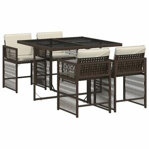 5 részes barna polyrattan kerti étkezőgarnitúra párnákkal kép