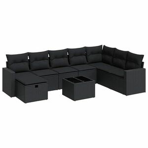 vidaXL 9 részes fekete polyrattan kerti ülőgarnitúra párnákkal kép
