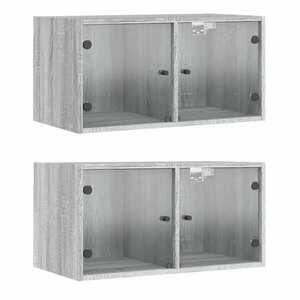 vidaXL 2 db szürke sonoma faliszekrény üvegajtókkal 68, 5 x 37 x 35 cm kép