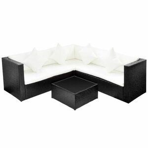 vidaXL 4 részes fekete polyrattan kerti bútorszett párnákkal kép