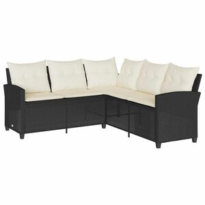 vidaXL fekete polyrattan L-alakú kanapé párnákkal kép