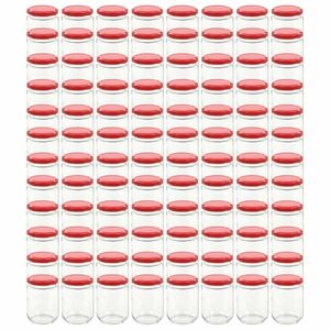 vidaXL 96 db 230 ml-es befőttesüveg piros tetővel kép