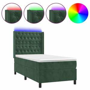 vidaXL sötétzöld bársony rugós és LED-es ágy matraccal 80 x 200 cm kép