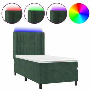 vidaXL sötétzöld bársony rugós és LED-es ágy matraccal 90x190 cm kép