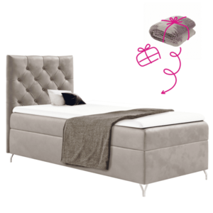 Boxspring ágy, 90x200, szürkésbézs Taupe Velvet szövet, balos, GULIETTE + ajándék kép