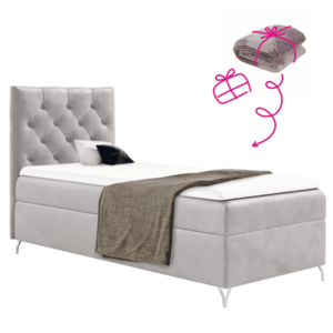 Boxspring ágy, 90x200, világosszürke Velvet szövet, balos, GULIETTE + ajándék kép
