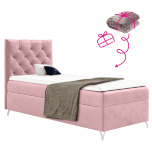 Boxspring ágy, 90x200, rózsaszín Velvet szövet, balos, GULIETTE + ajándék kép