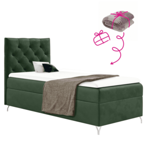 Boxspring ágy, 90x200, zöld Velvet szövet, balos, GULIETTE + ajándék kép