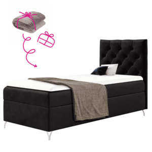 Boxspring ágy, 90x200, fekete Velvet szövet, jobbos, GULIETTE + ajándék kép
