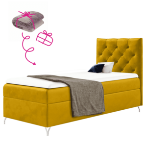 Boxspring ágy, 90x200, sárga Velvet szövet, jobbos, GULIETTE + ajándék kép