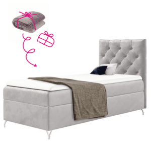Boxspring ágy, 90x200, világosszürke Velvet szövet, jobbos, GULIETTE + ajándék kép