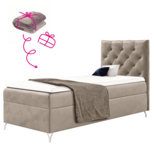 Boxspring ágy, 90x200, bézs Velvet szövet, jobbos, GULIETTE + ajándék kép