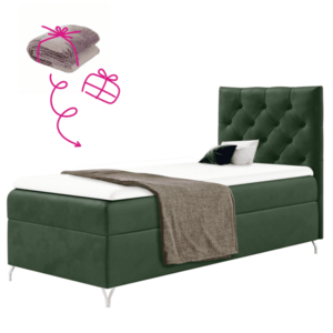 Boxspring ágy, 90x200, zöld Velvet szövet, jobbos, GULIETTE + ajándék kép