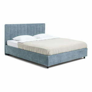 Kék kárpitozott ágyneműtartós franciaágy ágyráccsal 160x200 cm Myra Slim Line – Bonami Selection kép