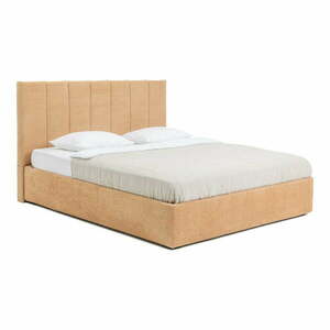 Mustársárga kárpitozott ágyneműtartós franciaágy ágyráccsal 180x200 cm Thessa Bold Line – Bonami Selection kép