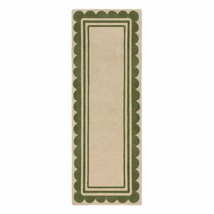 Zöld-natúr színű kézi szövésű gyapjú futószőnyeg 80x230 cm Lois Scallop – Flair Rugs kép