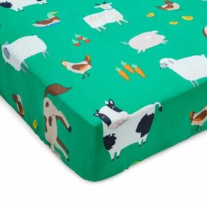 Zöld gumis gyerek lepedő babaágyhoz 70x140 cm Farmyard Animals – Catherine Lansfield kép