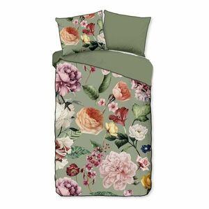 Zöld egyszemélyes-hosszabbított pamut-szatén ágyneműhuzat 140x220 cm Fiori – Descanso kép