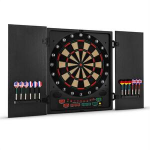 KLARFIT Dartchamp, fekete, elektronikus darts tábla dartsokkal és ajtóval kép