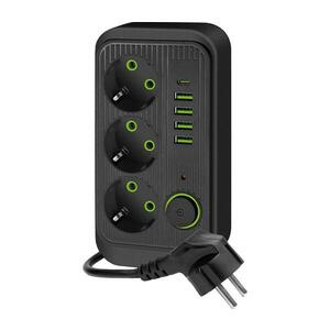 Elosztó kapcsolóval LINEA 3x230V + 5xUSB A/C SCHUKO 3 m fekete KGLPZW3U5D3C kép