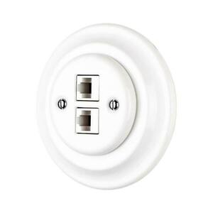Bohemia-Design - Retro stílusú porcelán ethernet aljzat kerettel, 2x CAT.5E, fehér 12359386 kép