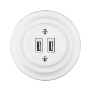 Bohemia-Design - Porcelán retró USB fali aljzat kerettel, 2x USB-A, fehér 12359388 kép
