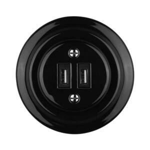 Bohemia-Design - Porcelán kivitelű retro USB fali aljzat kerettel 2xUSB-A, fekete 12359390 kép