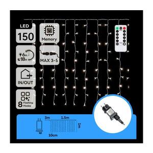 B.V. - LED-es kültéri karácsonyi fényfüzér 150xLED/6W/230V/8 üzemmód 1, 5x1m IP44 hideg fehér+távirányító B10303S7B kép