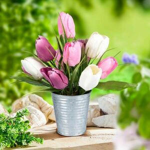 Tulipánok tartóban (művirág) kép