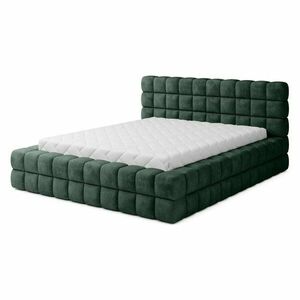 Sötétzöld kárpitozott ágyneműtartós franciaágy ágyráccsal 160x200 cm Dizzle – ELTAP kép