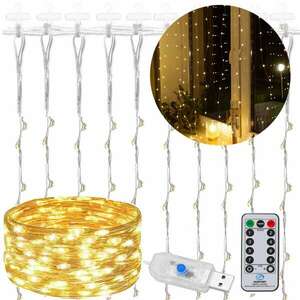 Springos LED Fényfüggöny - 2x2m - Melegfehér - USB-s kép